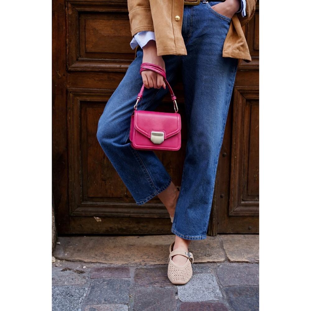 Zara Hot Pink Vegan Leather Mini Bag | Brushed Silver Disco Charm City Crossbody